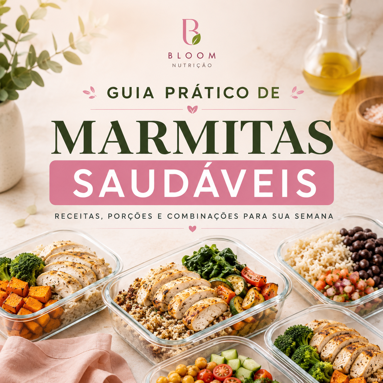 Capa do Guia Prático de Marmitas Saudáveis da Bloom Nutrição